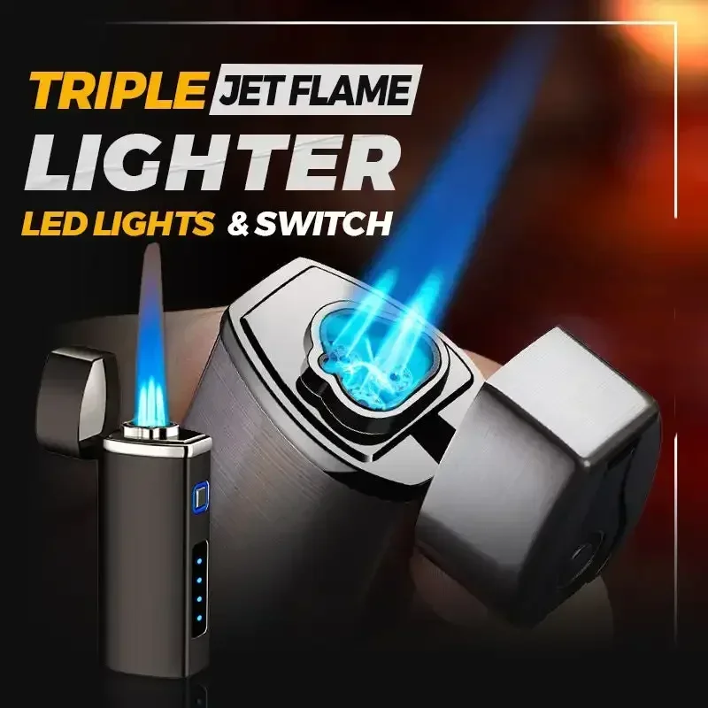 

Triple Jet Torch Metal Lighter Cigar Flame Lighter Adjustable Windproof Refillable Butane Electric Lighter Smoking Accessories