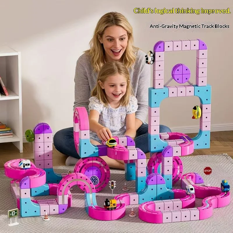 New Pink Magnetic Track Building Blocks DIY Assembly Electric Suspension High Speed Rail Train Educational Toy Gifts For Kids