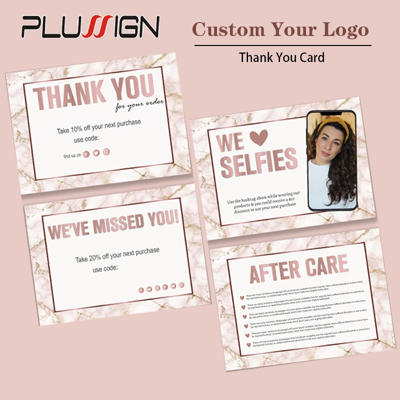 

Plussign Customized Thank You Cards 3.1*3.9Inch Thank You For Shopping With Us Card Double-sided Printing 500Pcs