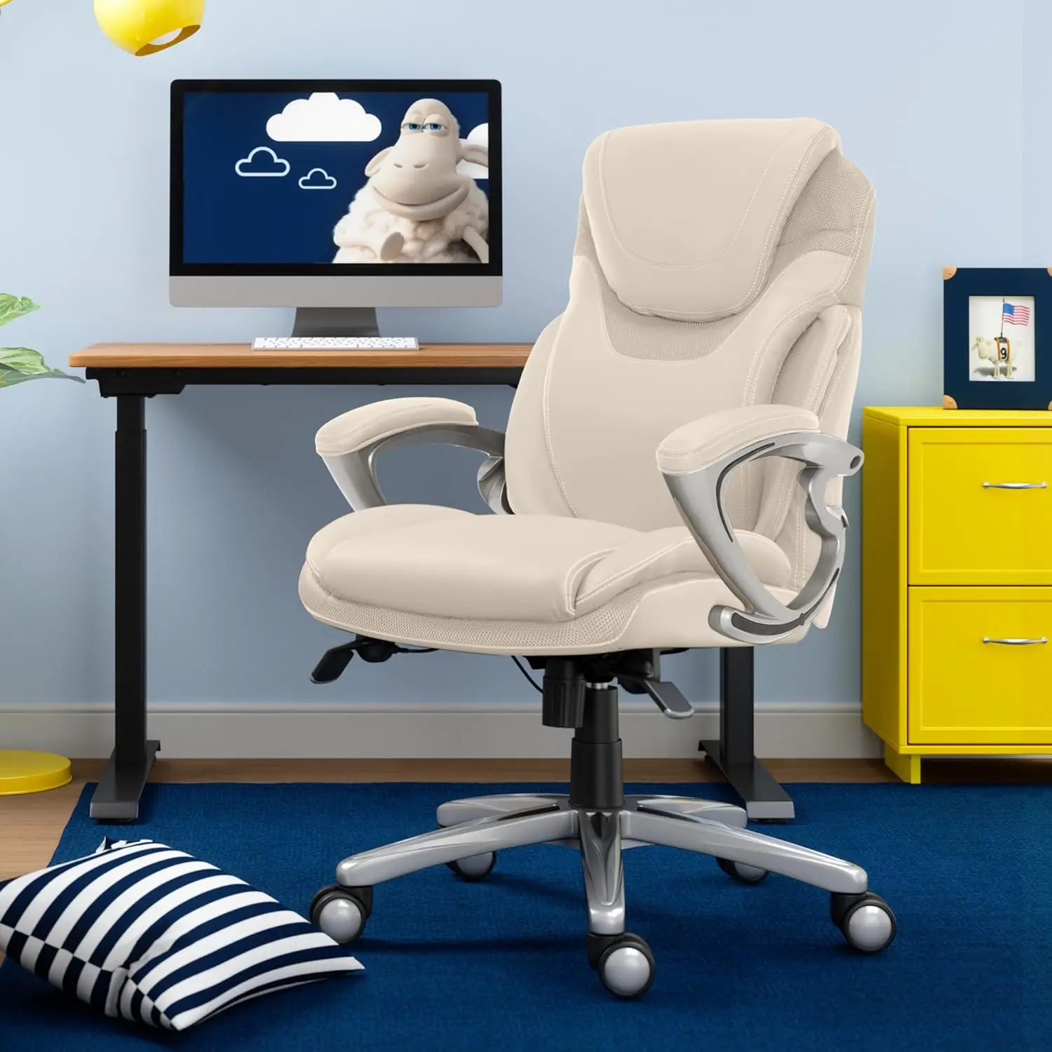 Office Chair Ergonomic Computer DeskChair with Patented AIR Lumbar Technology Comfortable Layered Body Pillows Cream White