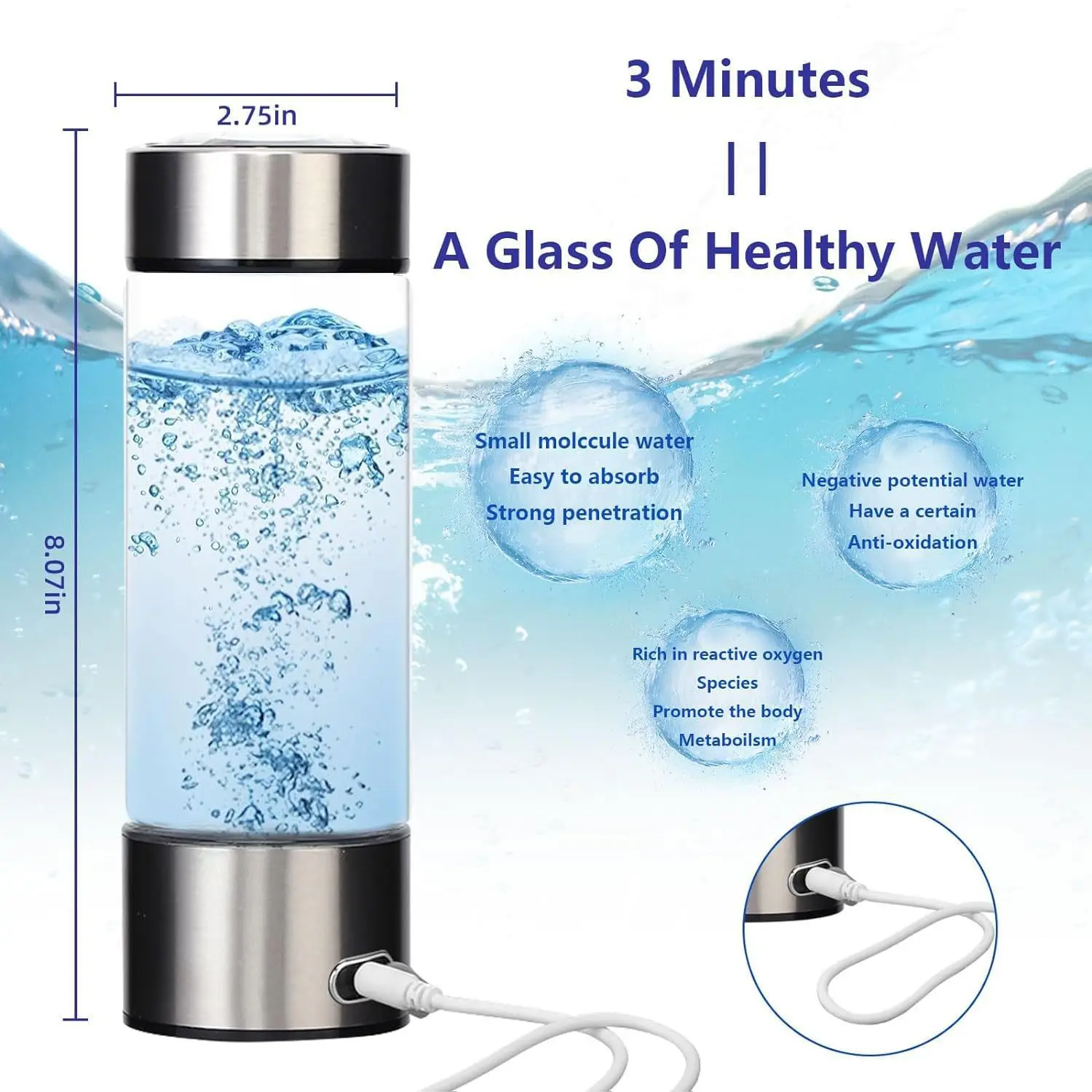 Healthcare Active Hydrogen Water Generator Bottle Portable Hydrogen-rich Water Bottle