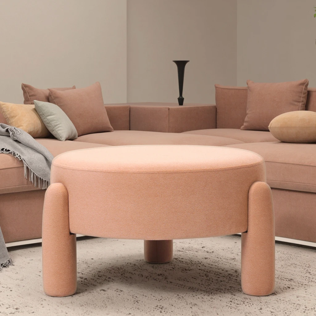 Modern Simple Design Fabric Ottoman Pouf Footstool for Bedroom Hotel & Living Room Seating-Direct Factory Supply Home Furniture