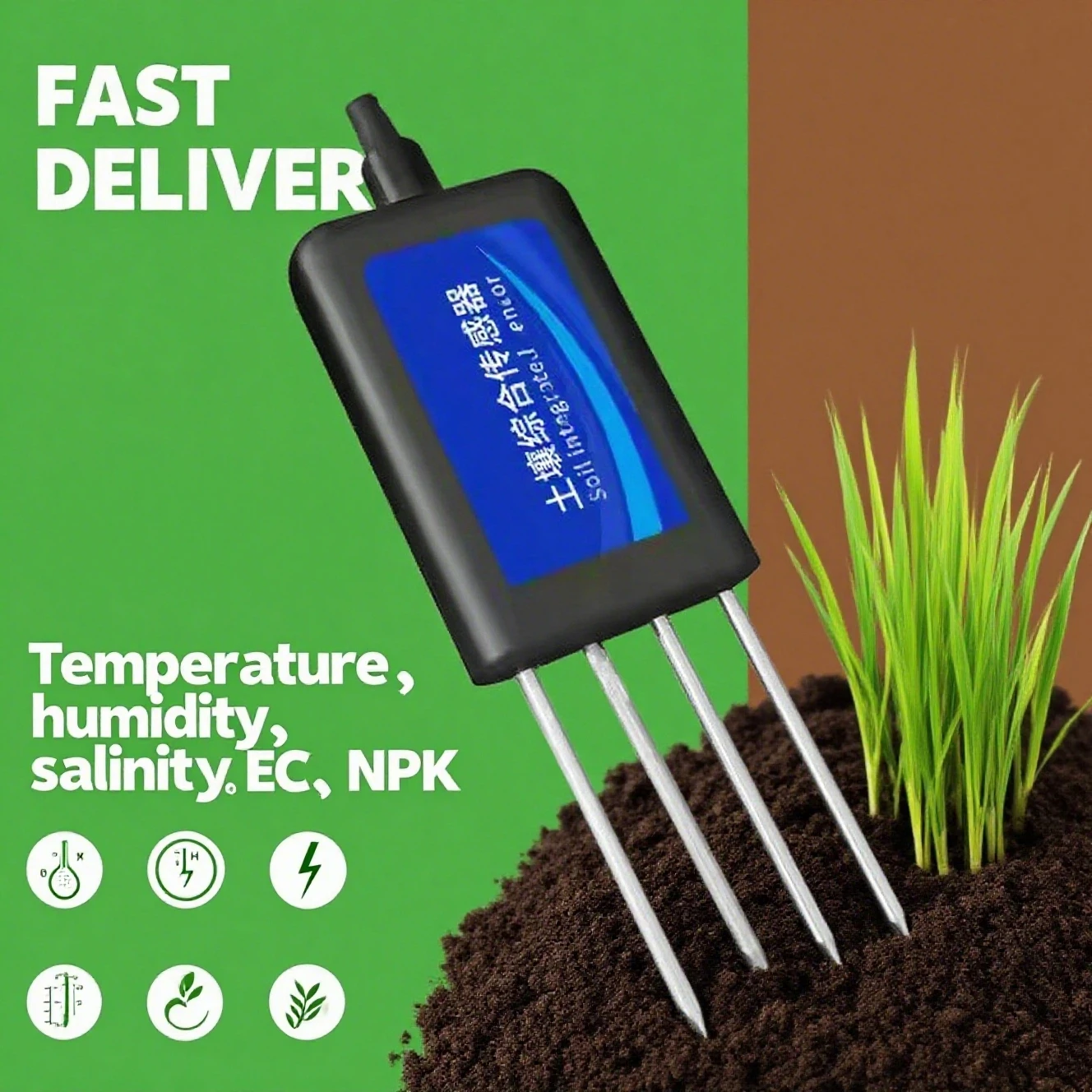 

Lorawan Agricultural 8 in 1 Soil Sensor Analyzer Probe NPK RS485 Temperature EC Salinity Water Content Soil Moisture PH Meters