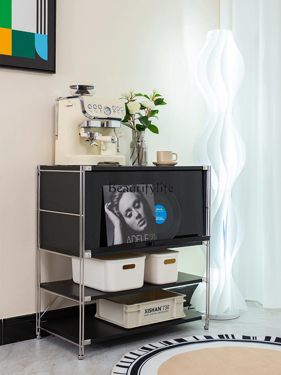 

Acrylic Black Magazine Multi-Layer Stainless Steel Sideboard Cabinet Bauhaus Sofa Record Storage