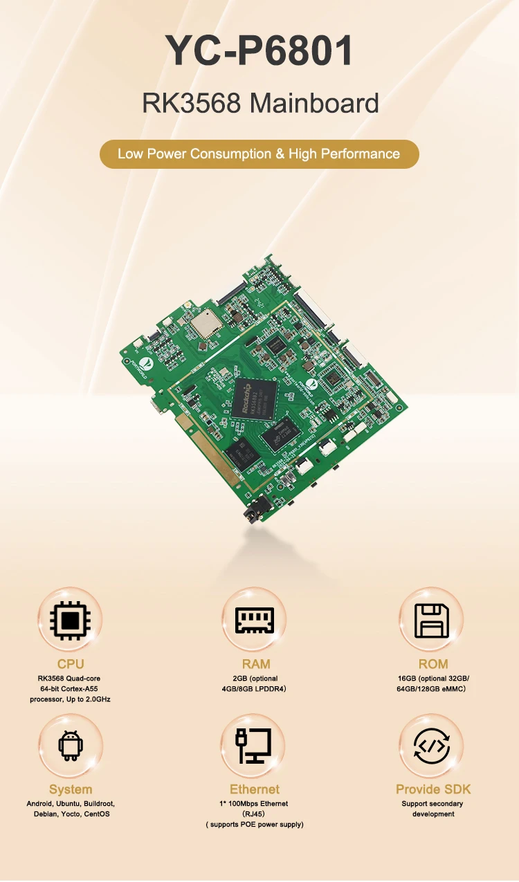 Scheda madre AC POE con modulo di elaborazione RK3568 per applicazione server RAM Android/Linux/Debian/Ubuntu/BUILDROOT/Yocto/CentOS DDR4