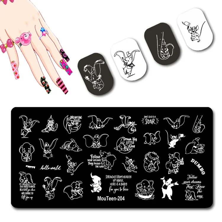 Disney Big Size Dumbo Nail Stamp Cartoon Elephant Nail Stamping Plates for Nail Stencil  #204