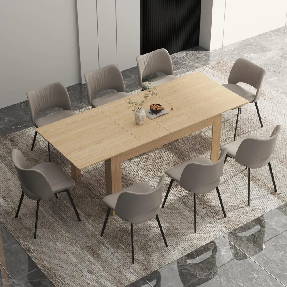 Extendable Dining Table for 6-10 Person, Wooden Dining Room Table, Modern Extendable Table for Gatherings, Meeting for Kitchens