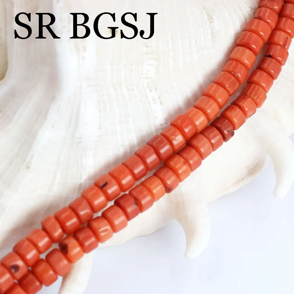 4x5mm Vintage Orange Drum Rondelle Natural Sea Bamboo Coral Loose Sapcer Beads Strand 15\