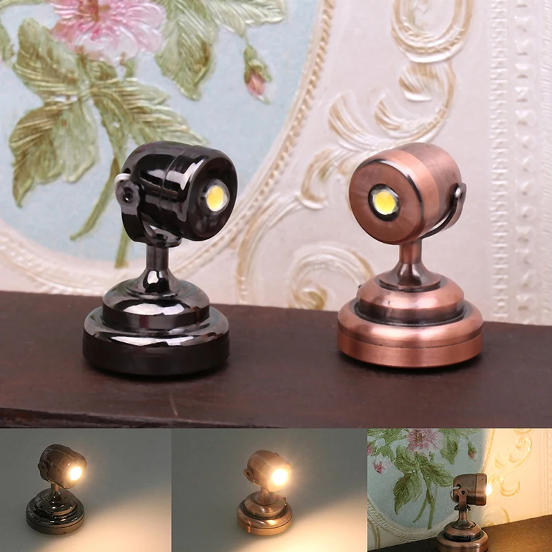 1:12 Dollhouse Miniature LED Lamp Wall Lamp Radium Spotlight with Switch Furniture Model Decor Toy