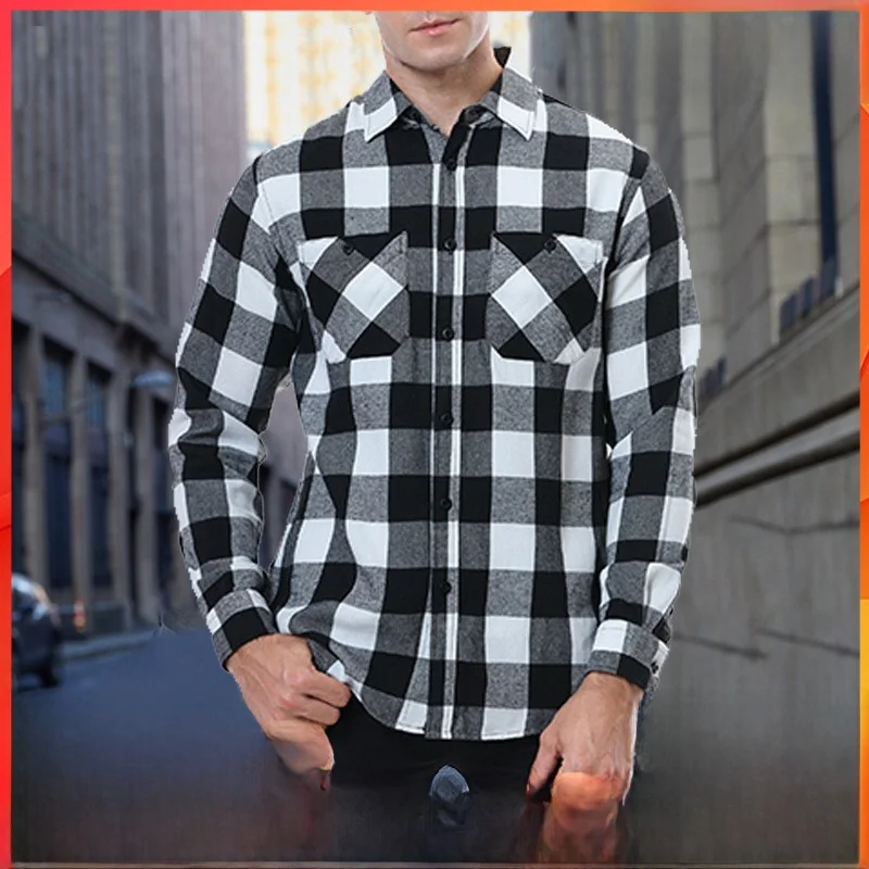 

Men's Plaid Flannel Shirt Brushed Warmth Long Sleeve Business Style Casual Wear Chinese Production Autumn Collection