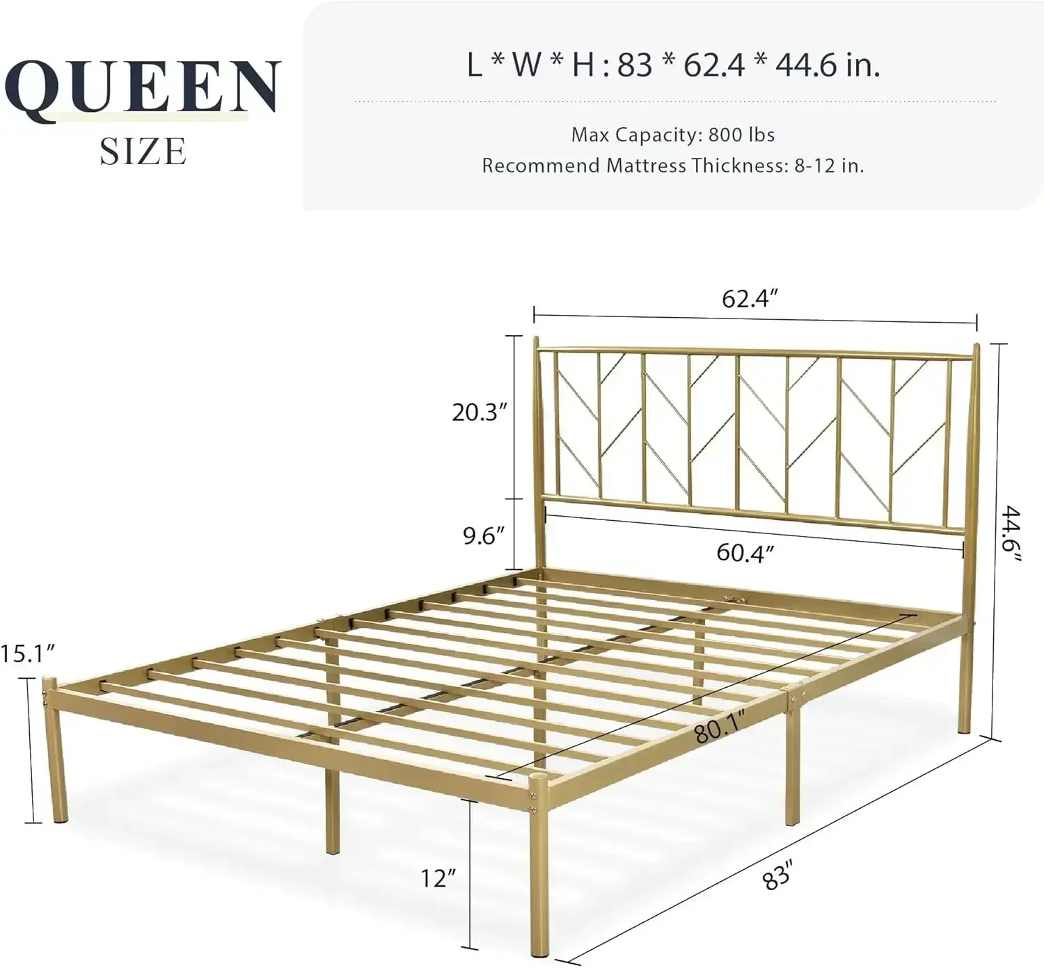 Allewie Queen Size Platform Bed Frame with Vintage Headboard, 14 Inches Metal Mattress Foundation for Storage,