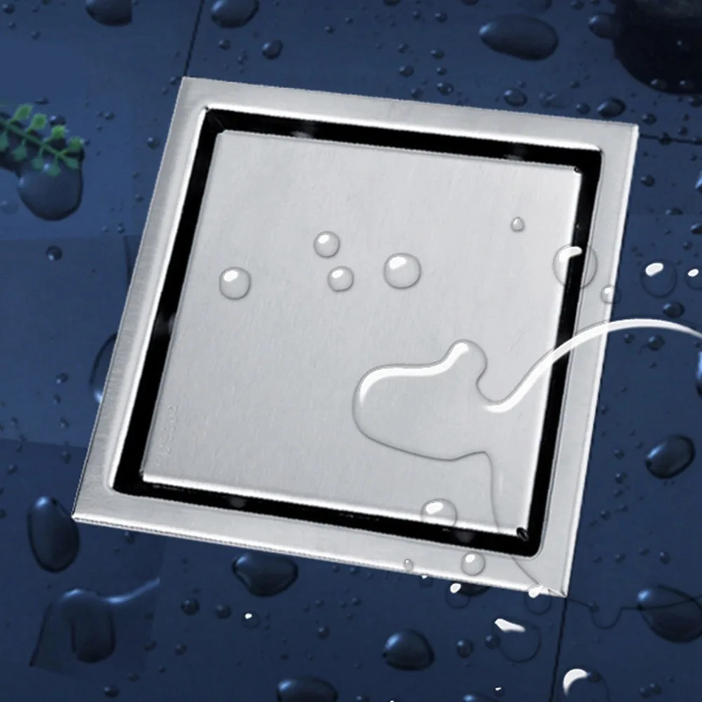 304 Stainless Steel Floor Drain 4.33 Inch Brushed Finish Bathroom Drain Hidden Form Removable Grille Cover Waste Gate