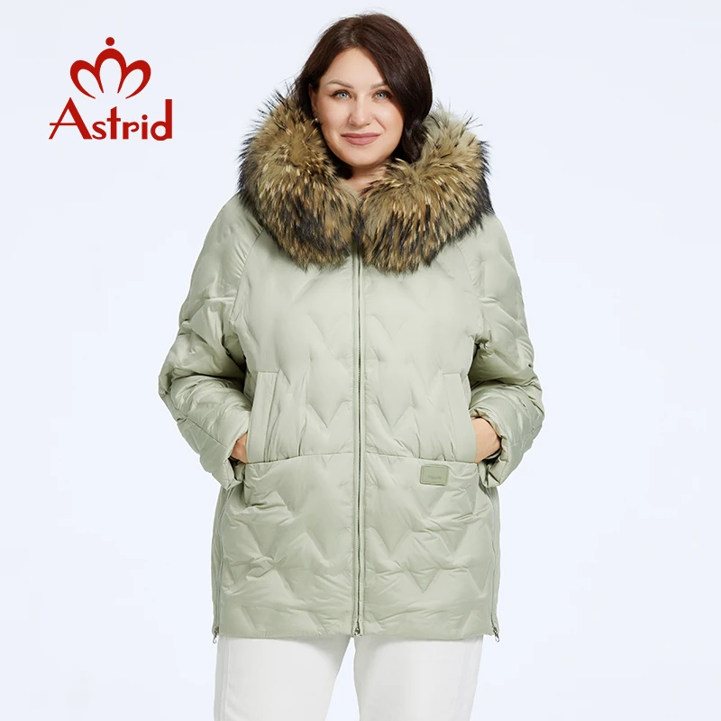 Astrid Women\'s Jacket Winter 2023 Plus Size Down Jackets Big Fur Collar Hooded Coat Women Parka Embossing Female Clothing 10526