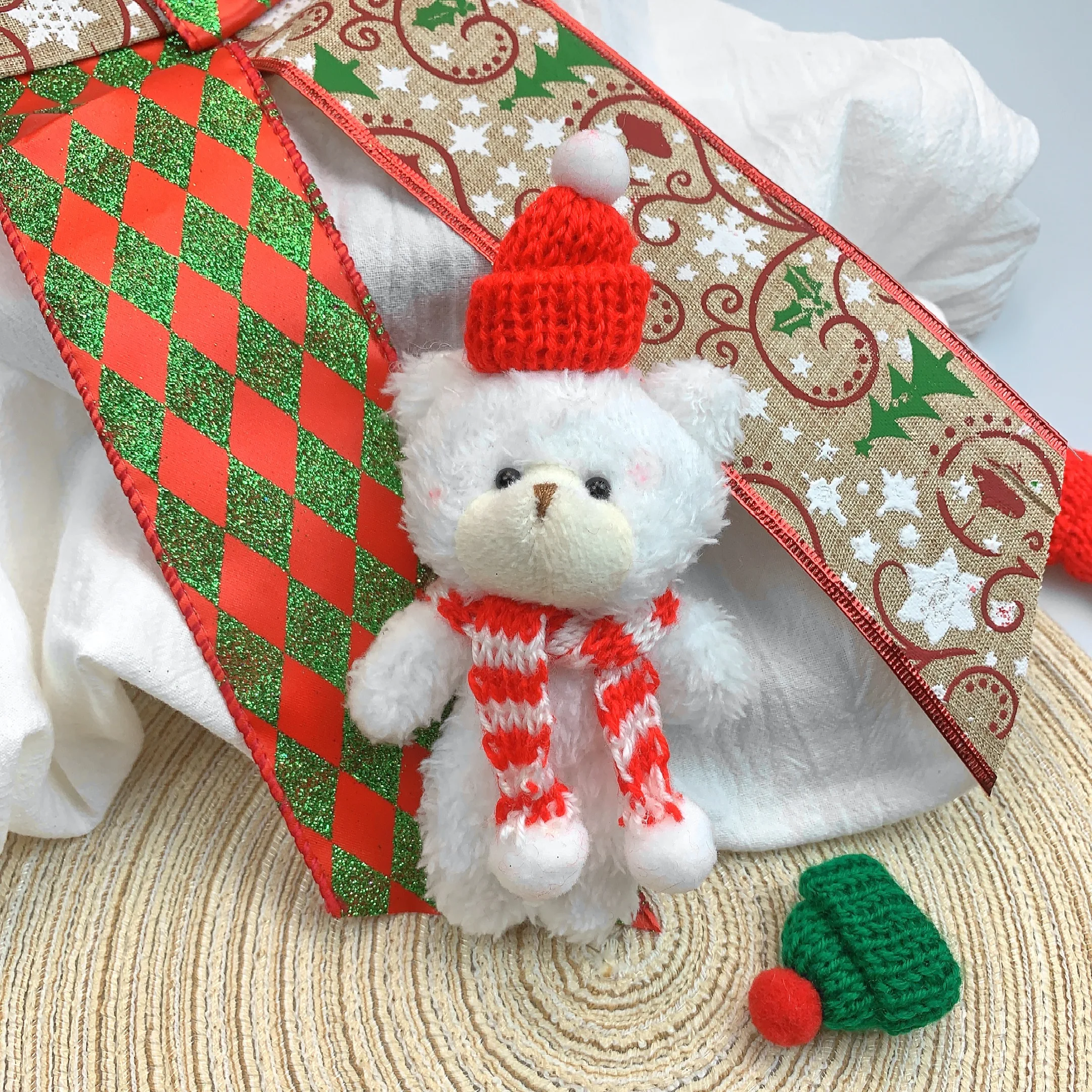 15cm Cute Teddy Bear Plush Toy kawaii Christmas Red Scarf Bear Plush Doll For Girl Bag Pendant Key Chain Children Christmas Gift