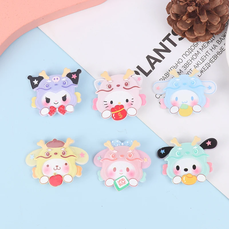 กิ๊บติดผมอะคริลิคสองชั้นรูปมังกร Sanrio ปีใหม่สำหรับเด็กผู้หญิงน่ารักนิ่มกิ๊บหนีบผมแตก