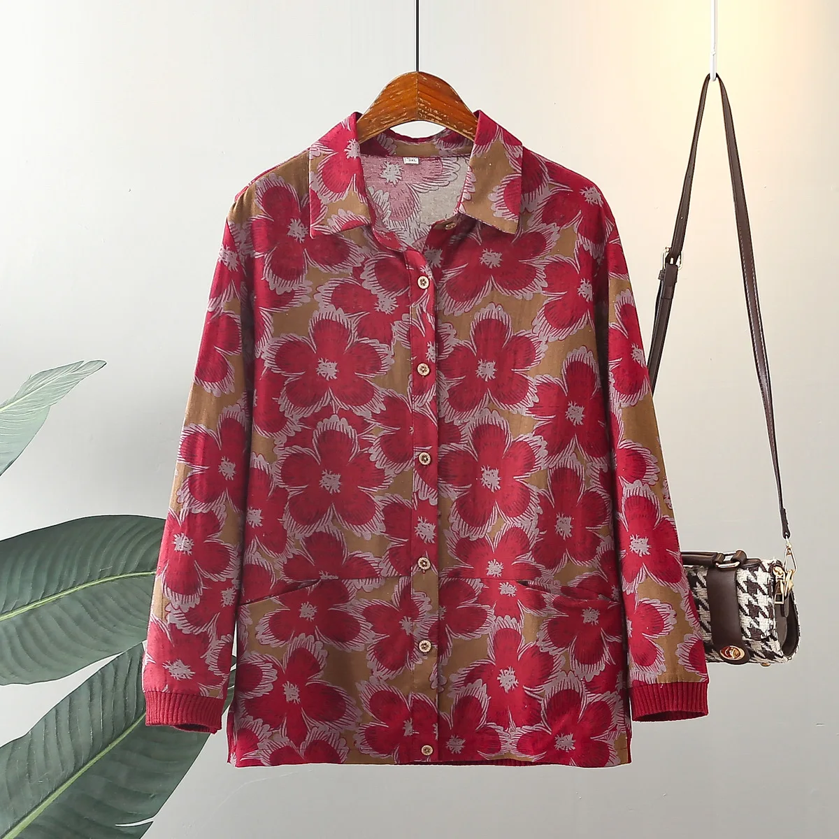 

Женская оригинальная рубашка, осенняя повседневная одежда, топы из хлопка и льна с длинным рукавом и цветочным рисунком, T84 2320