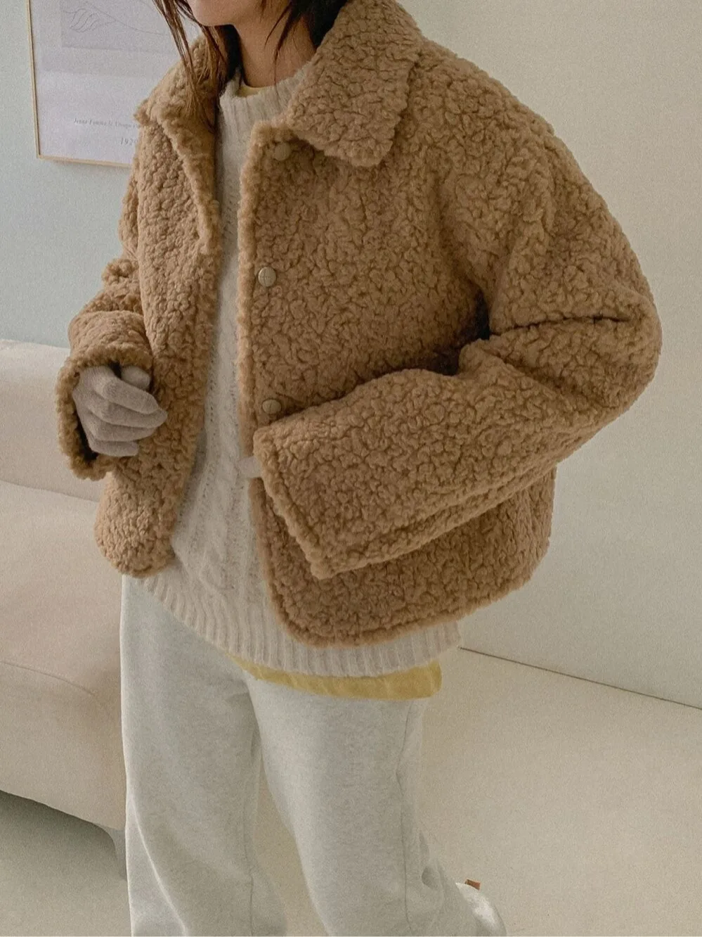 Chic Winter Faion Anti-Aging Single Button Lapel Loose Versatile Leather Fur ort Coat Women's Commute Sle Online Exclusive