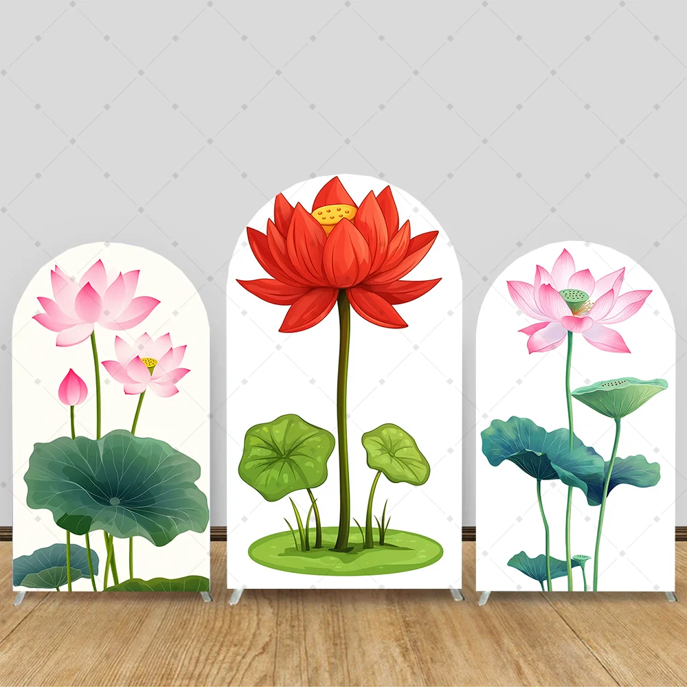 

2-sided Arch Backdrop Summer Pond Colorful Lotus Cover Baby Birthday Baby Party Decoration Portrait Photozone Background