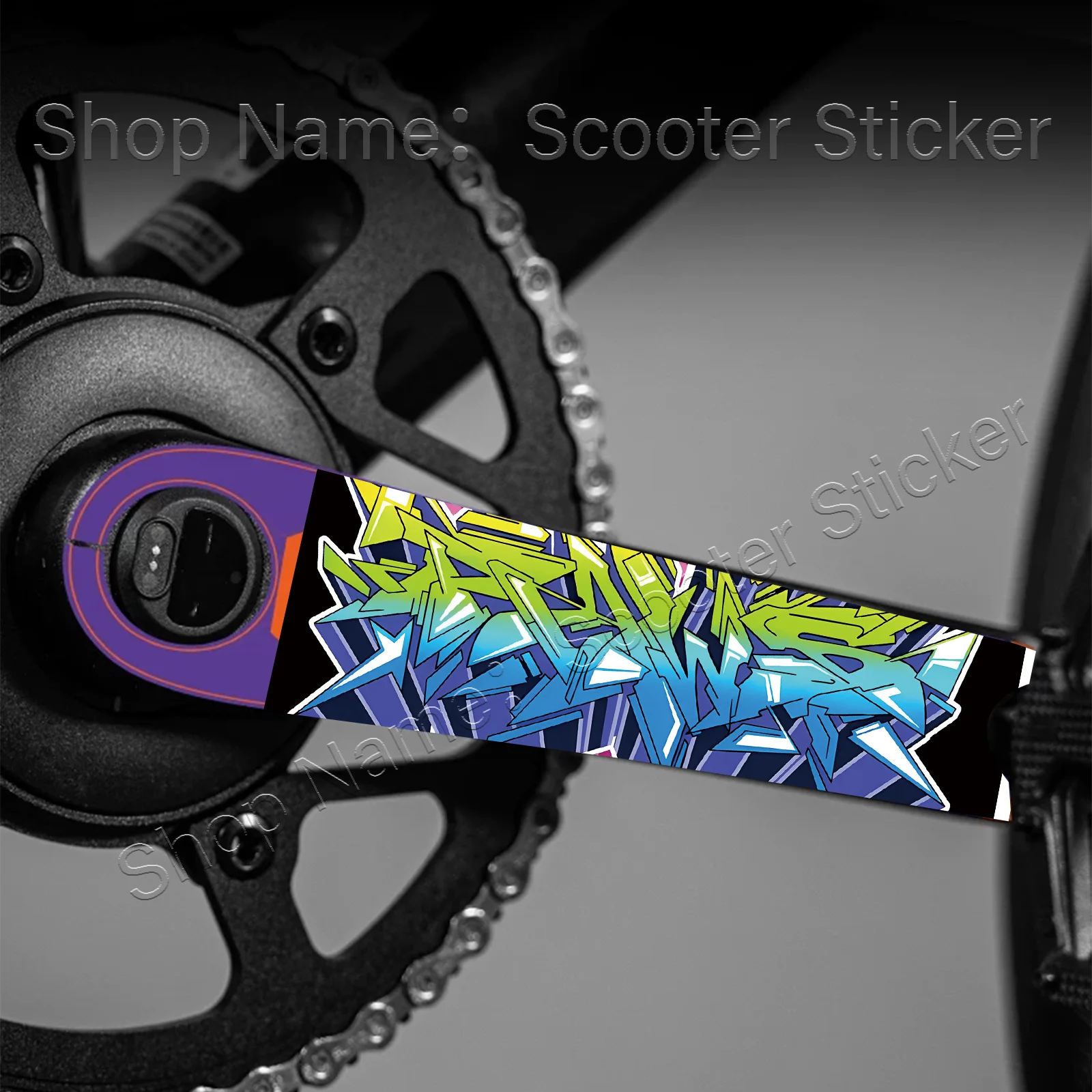 2Pcs Green Blue Gradient Graffiti Crank Arm Protector Stickers, Waterproof Scratch Resistant Decals For Mountain & Road Bikes