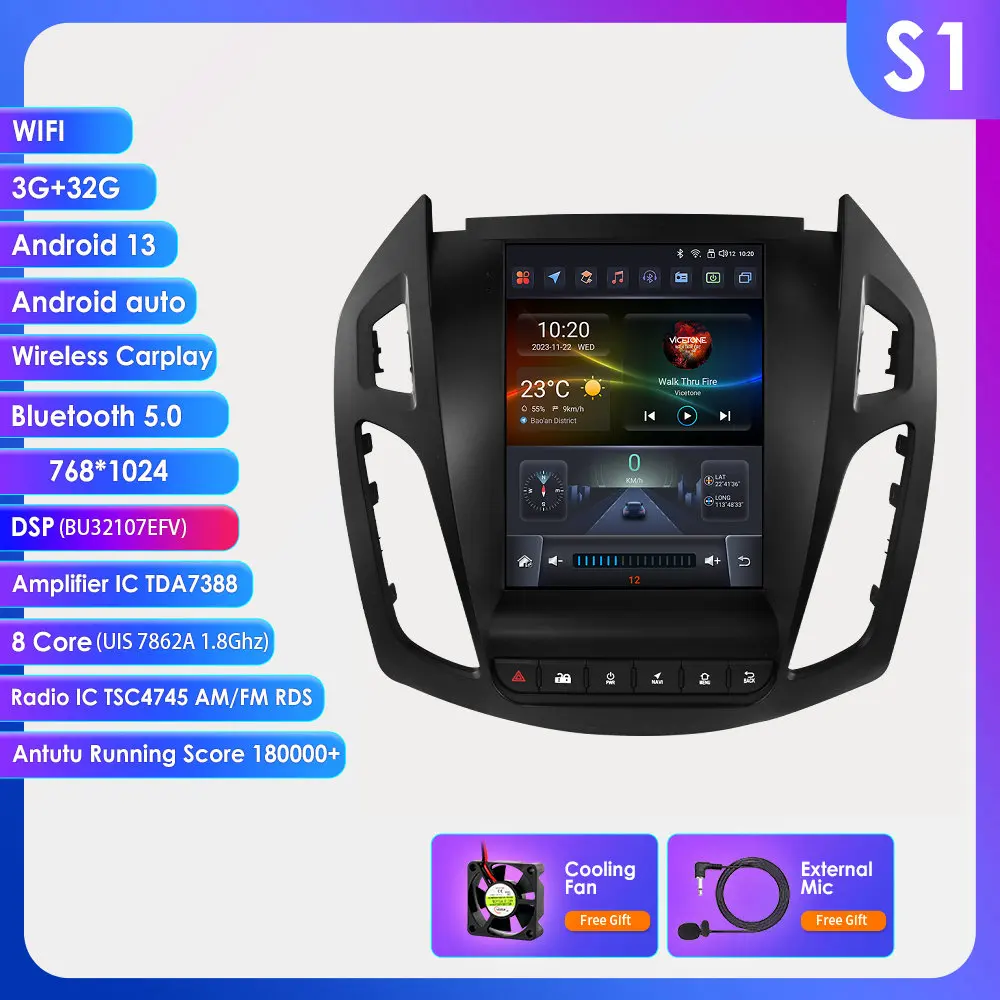 360Camera 9.7 ''Android 13 Autoradio Voor Ford Transit /Tourneo Connect 2013-2018 Auto Multimedia Video 4G 2din Draadloze Carplay