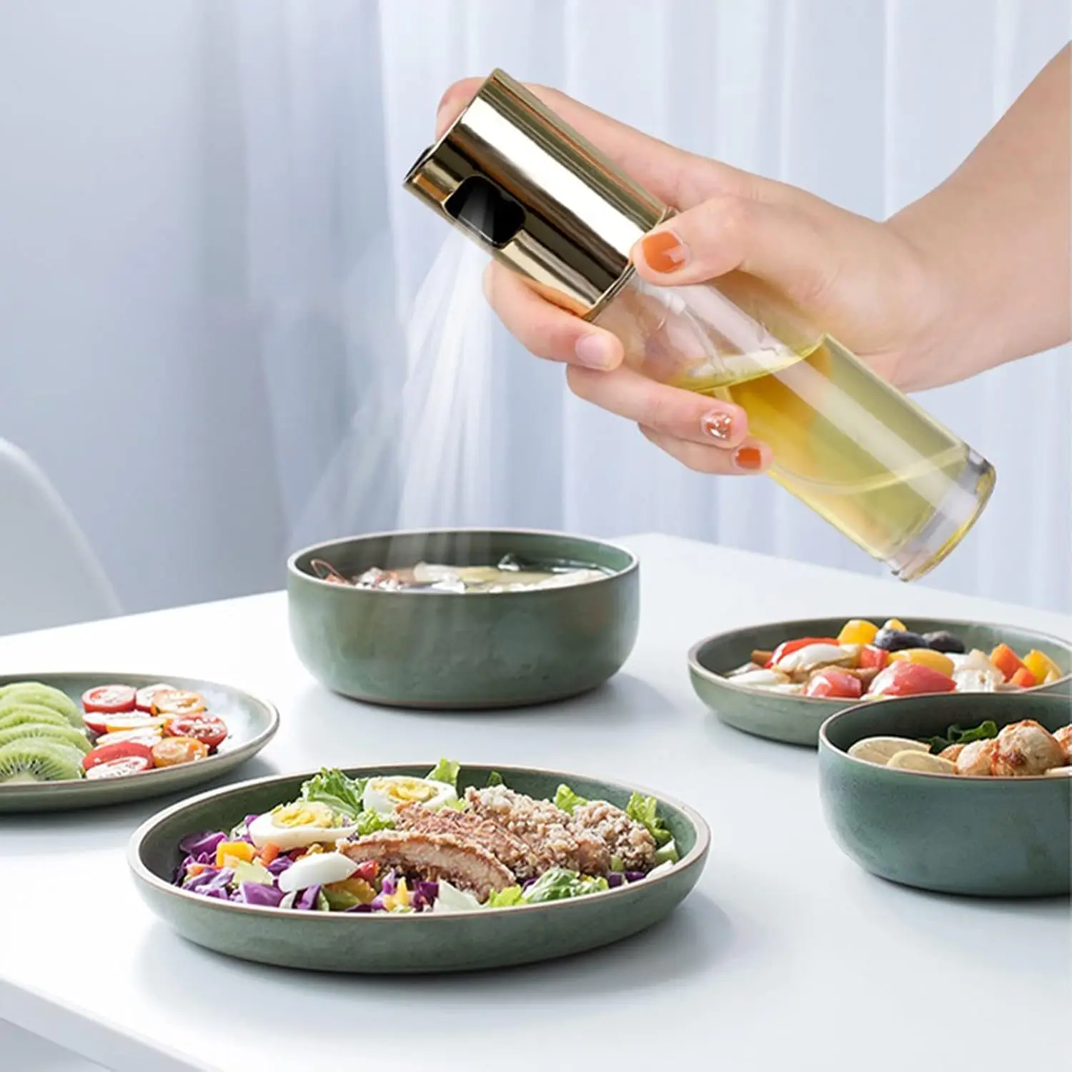 Kitchen Oil Sprayer, Glass Olive Oil Mister for Air Fryer, High Pressure Atomizing Edible Oil Spray Bottle