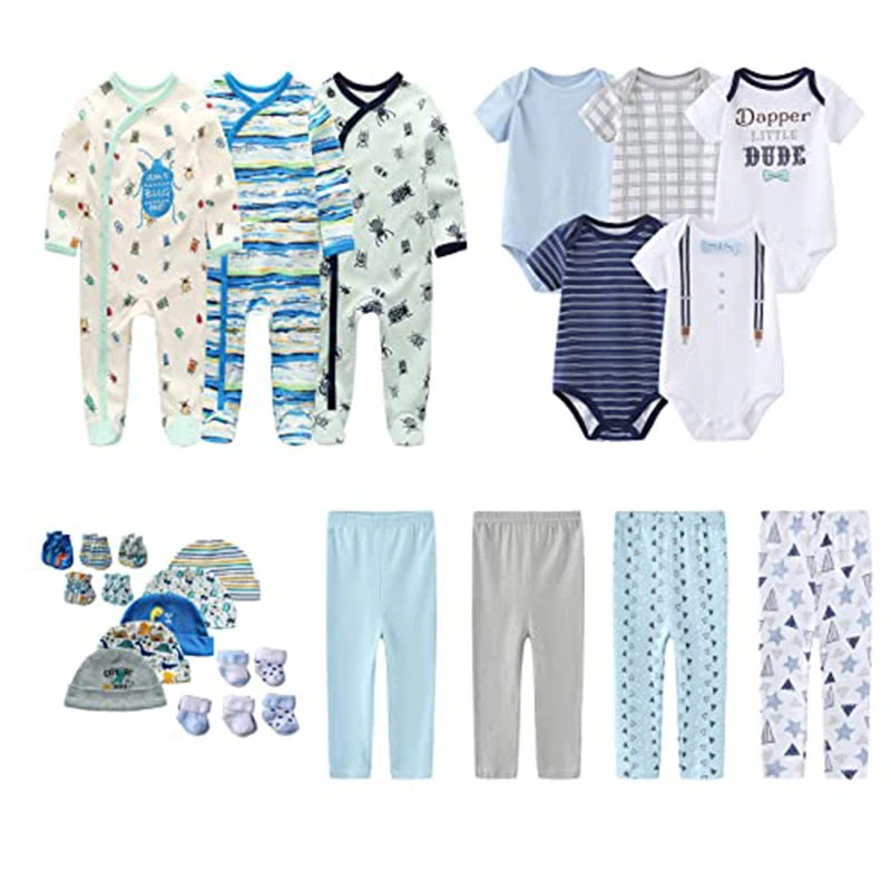 Print 27Pieces Newborn Baby Girl Clothes Solid Color Baby Gift Set 100% Cotton Baby Boy Clothes Suits Cartoon Accessories Zipper