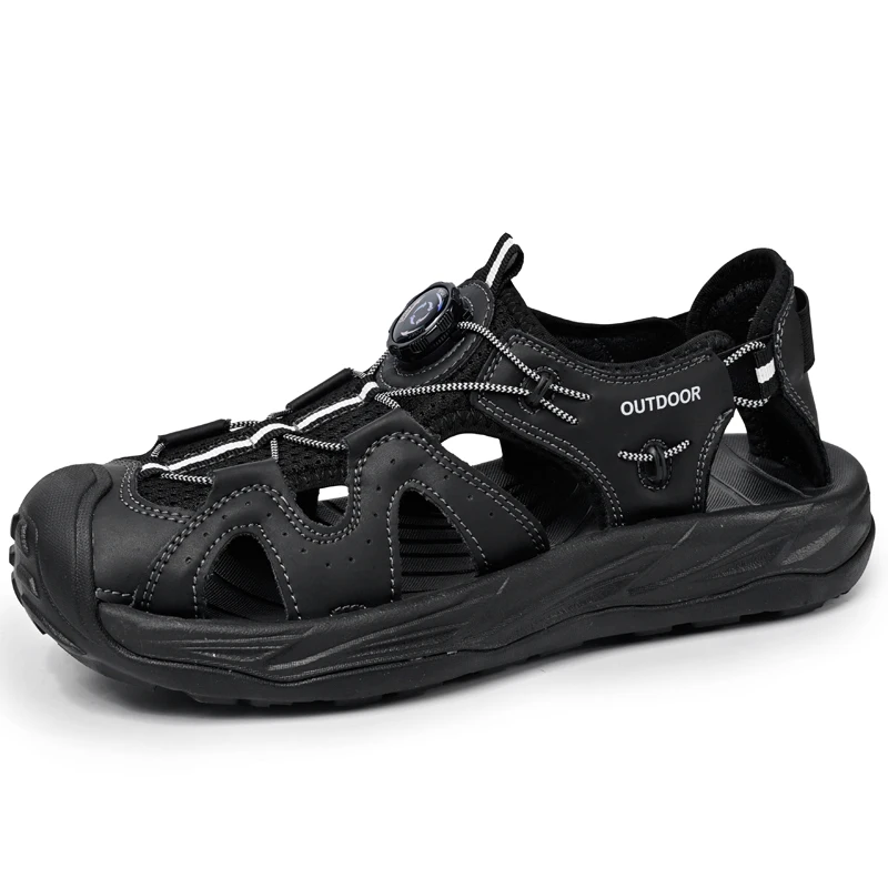 Roman Mens Summer Men Sandals Genuine Leather Mens Casual Shoes Outdoor Men Leather Sandals for Men Beach Shoes