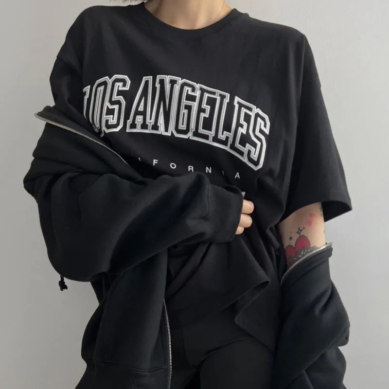 Los Angeles Street Personality Letter Printed T-Shirt donna o-collo top traspiranti maglietta grafica oversize in cotone sciolto