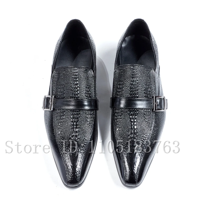 Men New Crocodile Patterned Business Leather Shoes Pointed Toe Cowhide Low Top Slip On Casual Single Shoes