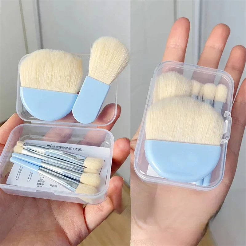 Ensemble de mini pinceaux de maquillage, ombre à barrage, fond de teint, correcteurs, poudre, fard à joues, outil de maquillage de beauté, brosse souple portable de voyage, 6 pièces