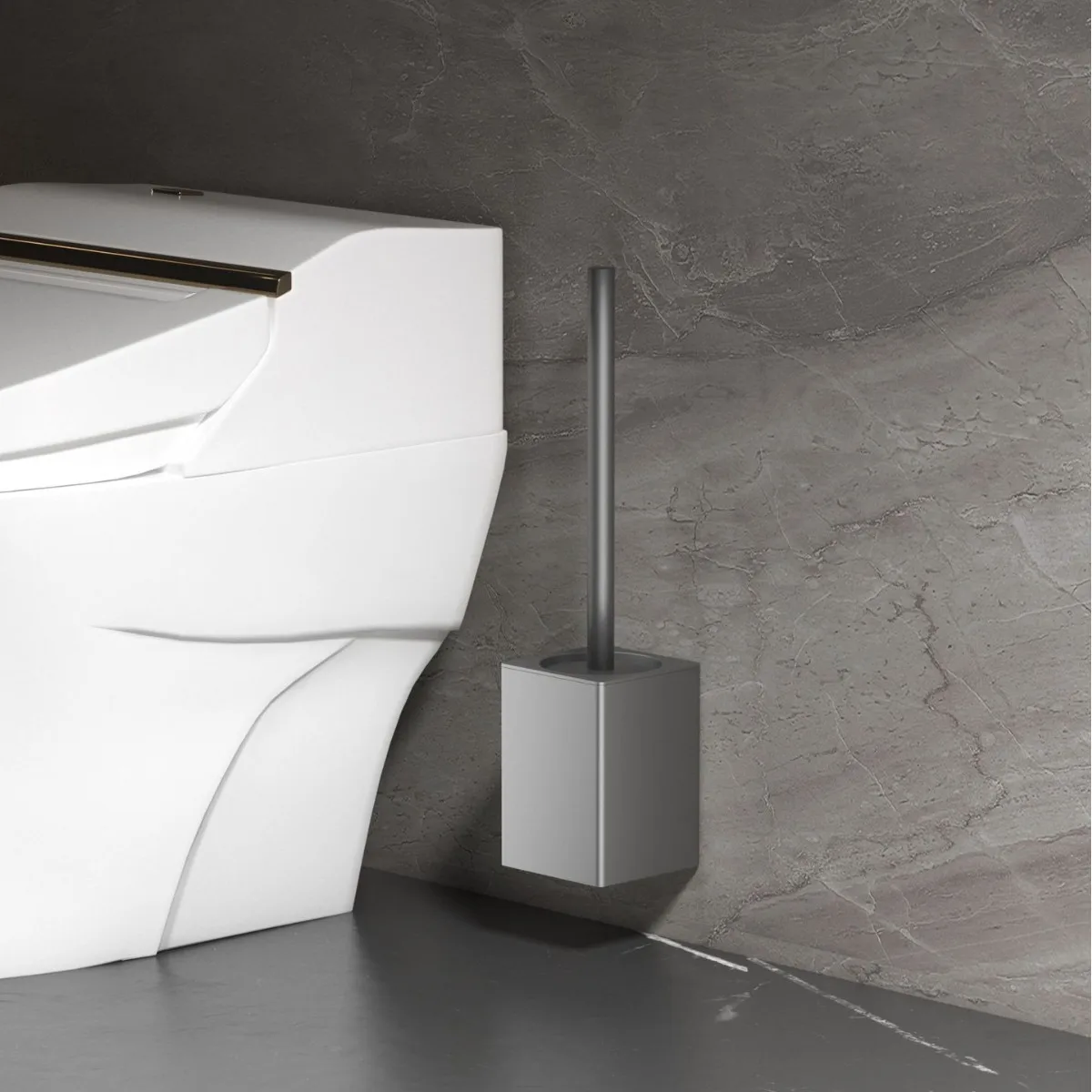 Fixé au mur  Ensemble brosse de toilette et support  Espace Aluminium  Conception carrée  Brosse nettoyante pour toilettes  pour  Rangement de salle de bain  et  Organisation