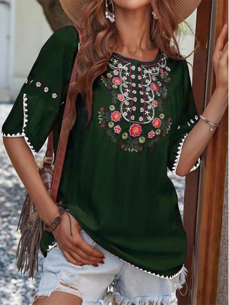 Loose Crew Ne Printed ort Sve T-irt Street Sle Casual Loose Fit round Ne Print Design Summer Top for Women