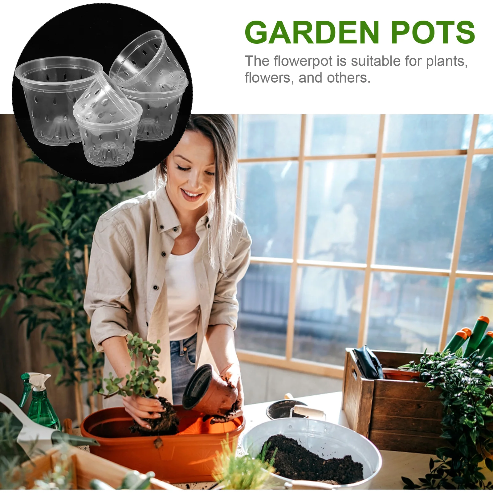 

5pcs Clear Pots Holes Small Indoor Garden Plastic Flower Pot for Drainage Indoor Pots Greenhouse Plant Container