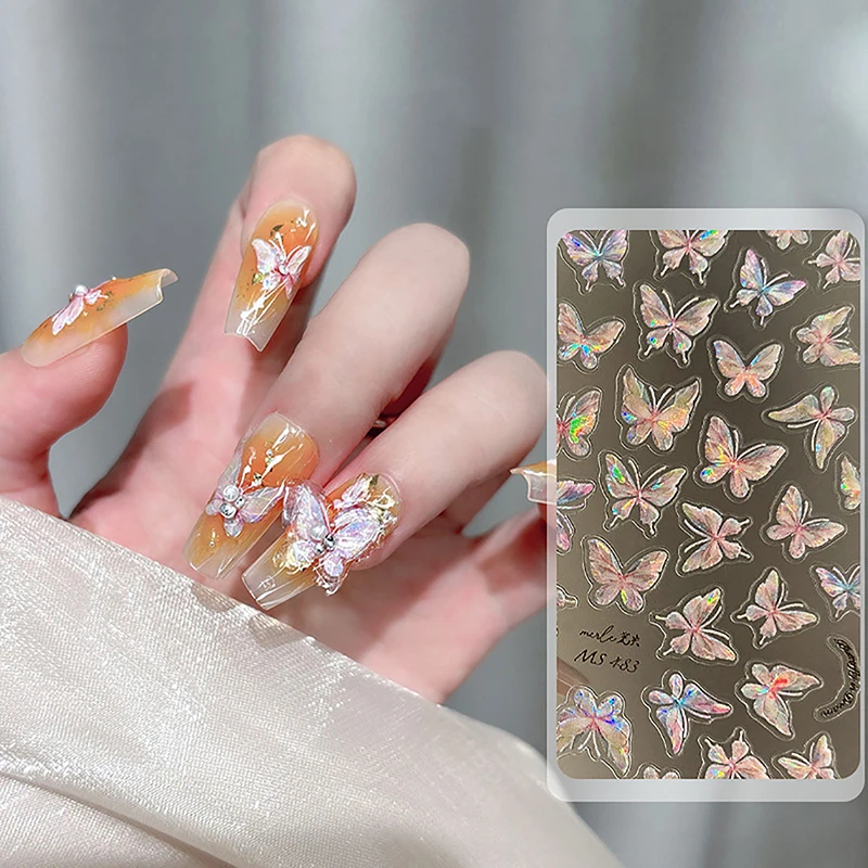 1 Sheet Flash Fragment Seashells Light Butterfly Nail Stickers Spring Nail Art Decal Design Manicure Tool