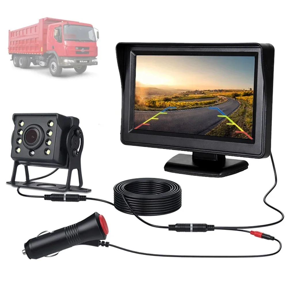 

Car Rear View Camera with Monitor for Truck Paking 24V Night Vision Waterproof Camera with 5" HD Screen Easy Installation