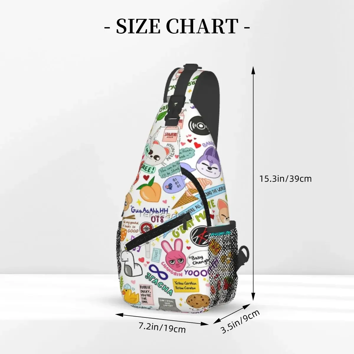 Updated Skz Doodle Chest Bag Retro With Zipper Mesh Bag Out Cross chest bag Customizable