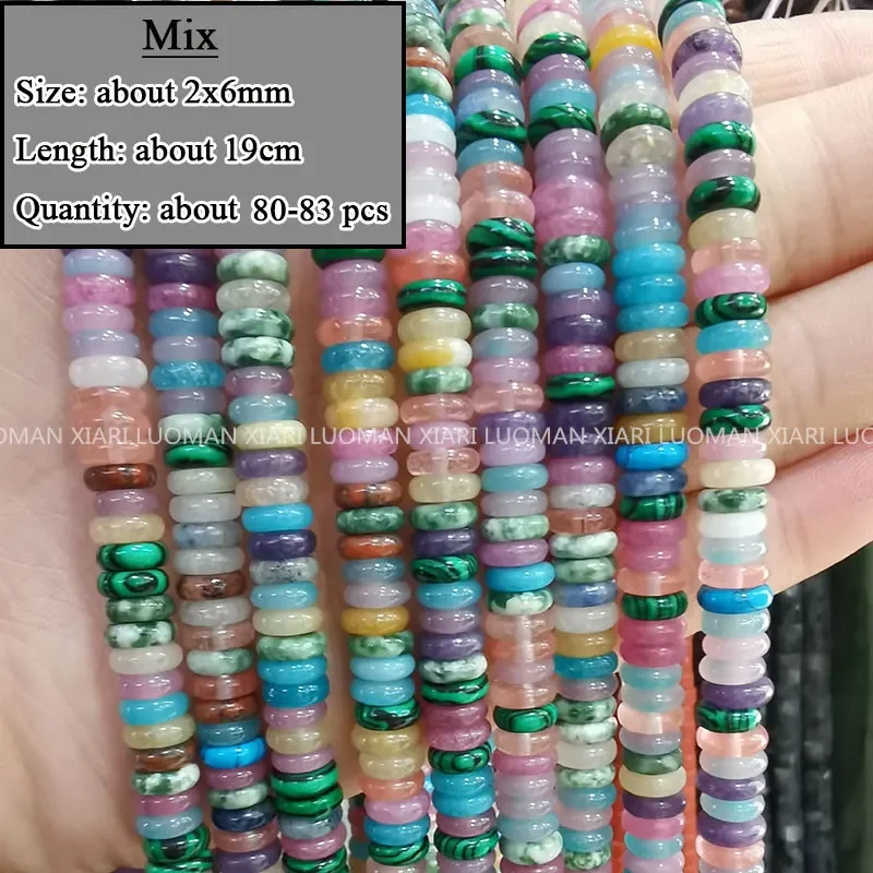 2x6MM Platte Ronde Natuursteen Kralen Labradoriet Agaat Jasper Turquoise Kristal voor Sieraden Maken Diy Armband Accessoires 15''