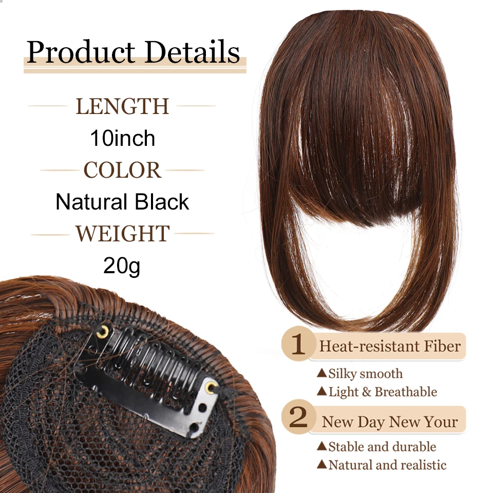 Flequillo sintético con clip, flequillo grueso para mujer, resistente al calor 2