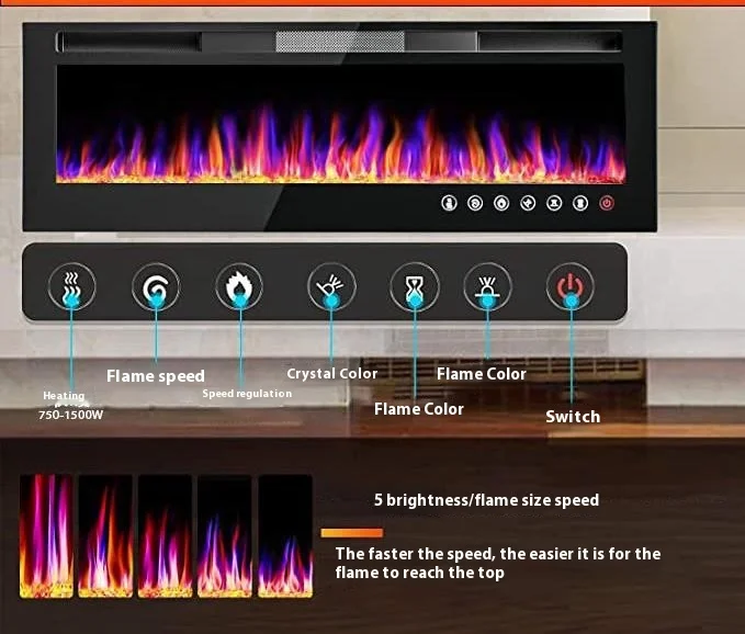 Fireplace Electric Fireplace 25/30/36/42/60 Inch Hot American Wall-mounted Built-in With Heating 8-hour Timing Crystal Electric