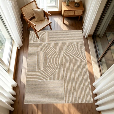 Boho Arch Line Geometric Carpet Flooring Neutral Beige Tone Home Living Room Indoor Large Decor Rug