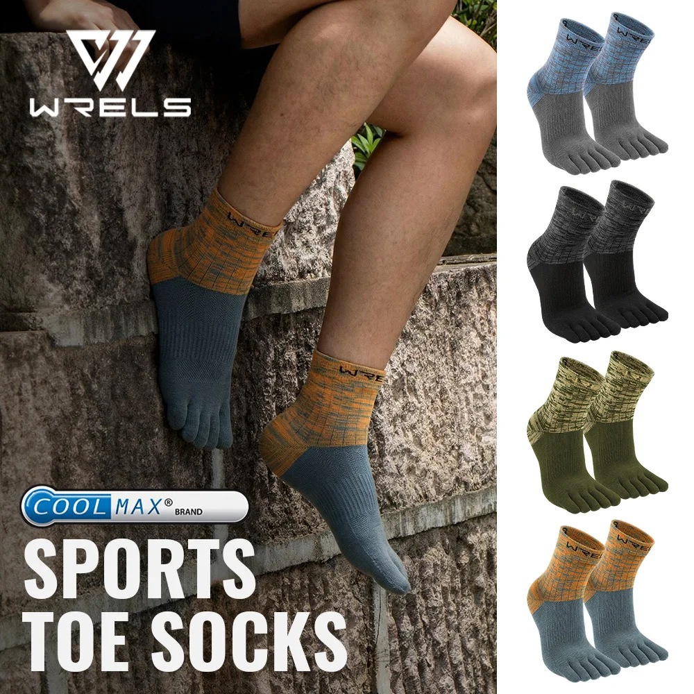 

WRELS 1/2/3pairs COOLMAX Five Finger Socks for Men Women Running Athletic Breathable Quick Dry Soft Compression Toe Sports Socks