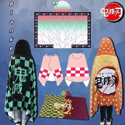 Soft Demon Slayer Hoodie Blanket Wearable Tanjirou No Yaiba Anime Plaid Shawl Wrap Nap Quilt Comfortable Pajamas Adult Bathrobe