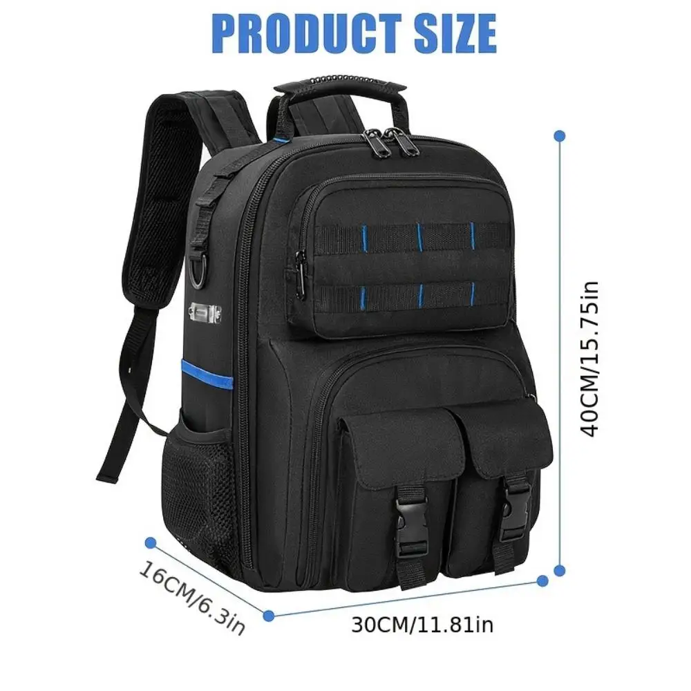 Tool Backpack, Heavy Duty Tool Bag with Padded Shoulder and Removable Tool Organizer, Water-Resistant Work Backpack, for Electri