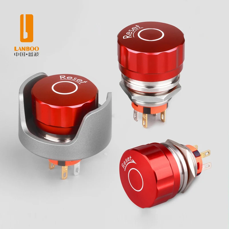 LANBOO 19mm Stainless Steel Metal Emergency Stop Button Switch Hold Type Mushroom Flame Retardant