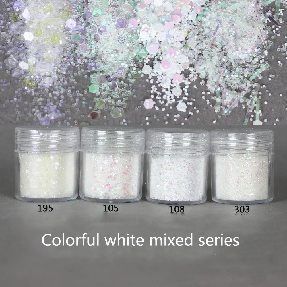 1 can of transparent white series nail art neon pigment glitter polyester glitter powder for nail polish dipping powder set 10Ml