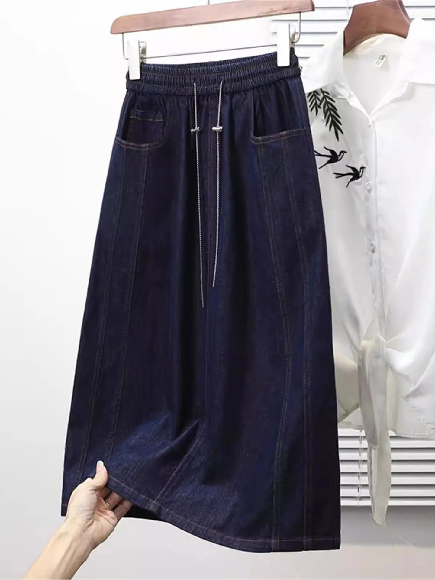 

High Waist Midi Denim Skirt Women's plus Size Faionable Retro k Blue Casual Sle Ladies' Skirt Loose Fit Spring 2026