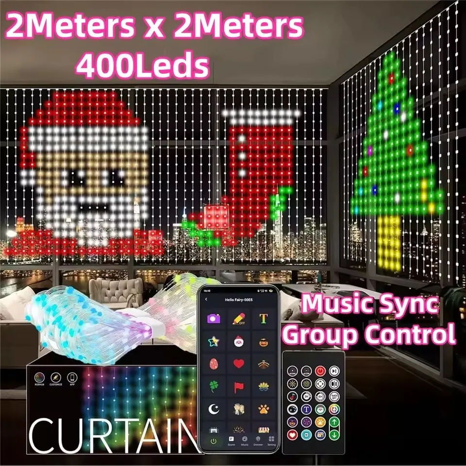 800 LED RGB Smart Curtain Lights with Music,App Controls and Remote,LED Party Lights for Wedding/Valentine's Day/Birthday
