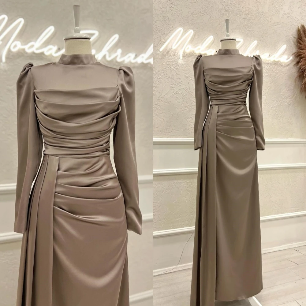 تخصيص مستقيم الياقة العالية طويلة الأكمام فستان سهرة رسمي أنيق جودة عالية فساتين المشاهير موضة فستان الحفلات