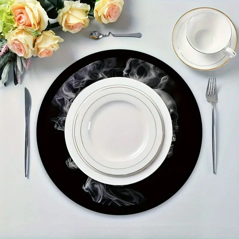 VIKAMA Smoke Multi Skeleton Meal Mat Thermal Insulation Fabric Table Mat Dark Gothic Halloween Tray Mat Table Decoration