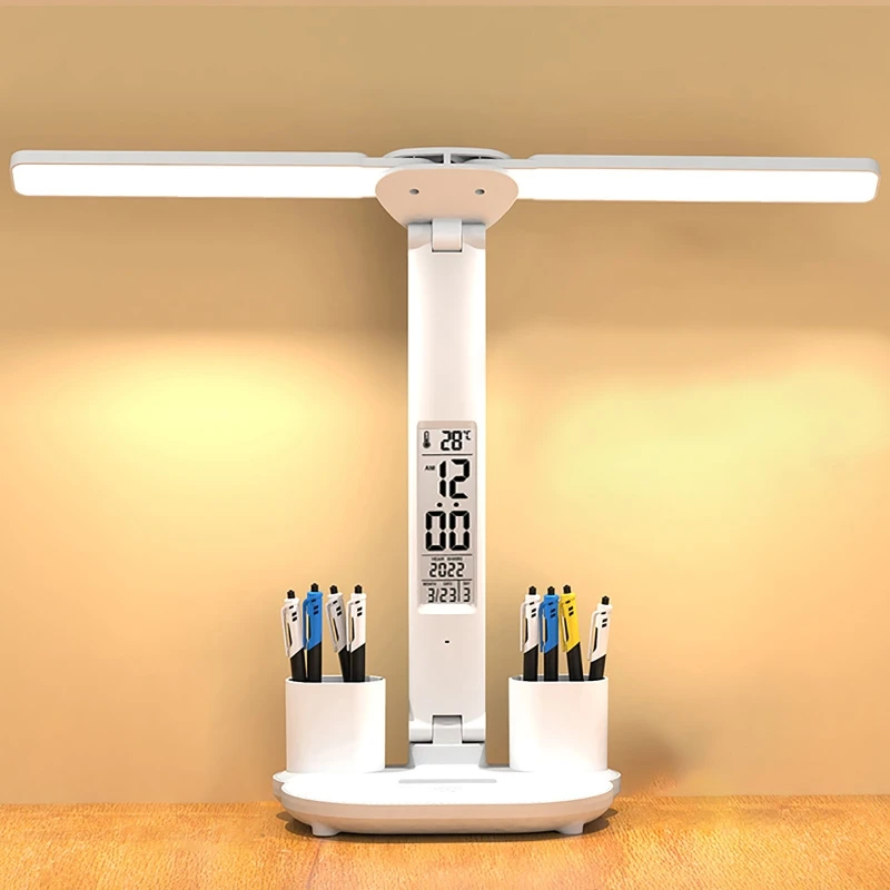 

LED Desk Lamp USB Dimmable Touch Foldable Table Lamp with Calendar Temperature Clock Night Light for Study Reading Lamp